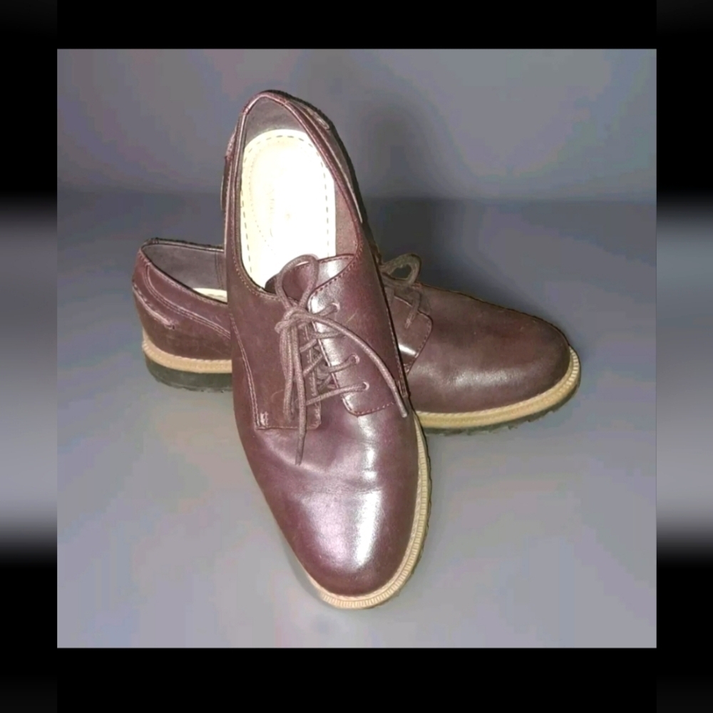 Clarks Men's Dress Shoes 6.5 Oxford Leather Lace Up Brown Maroon (SB2#6)